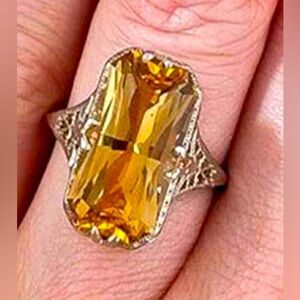 Gorgeous 925 Silver Art Deco Square Citrine cocktail Ring Size 6